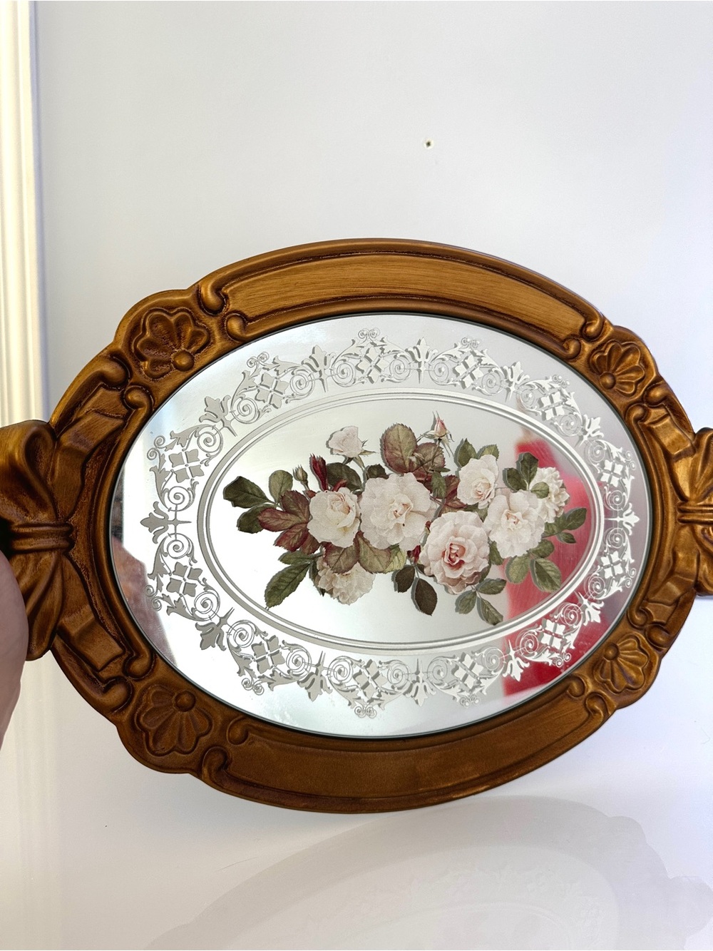 Vintage-Style Gold Floral Mirror Decorative Tray